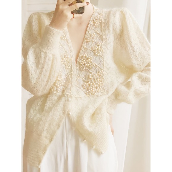 Commense Sweaters - Commense Pearl Embellished Cardigan Sweater,‎ Elegant Knitwear,  Off White M